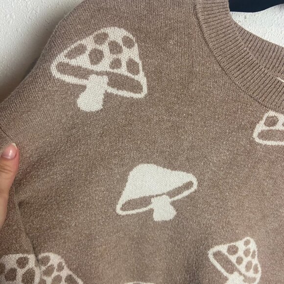 Hippie Rose Size Small Cropped Mushroom Sweater Brown Fairy Casual Neutral Boxy - Picture 5 of 5